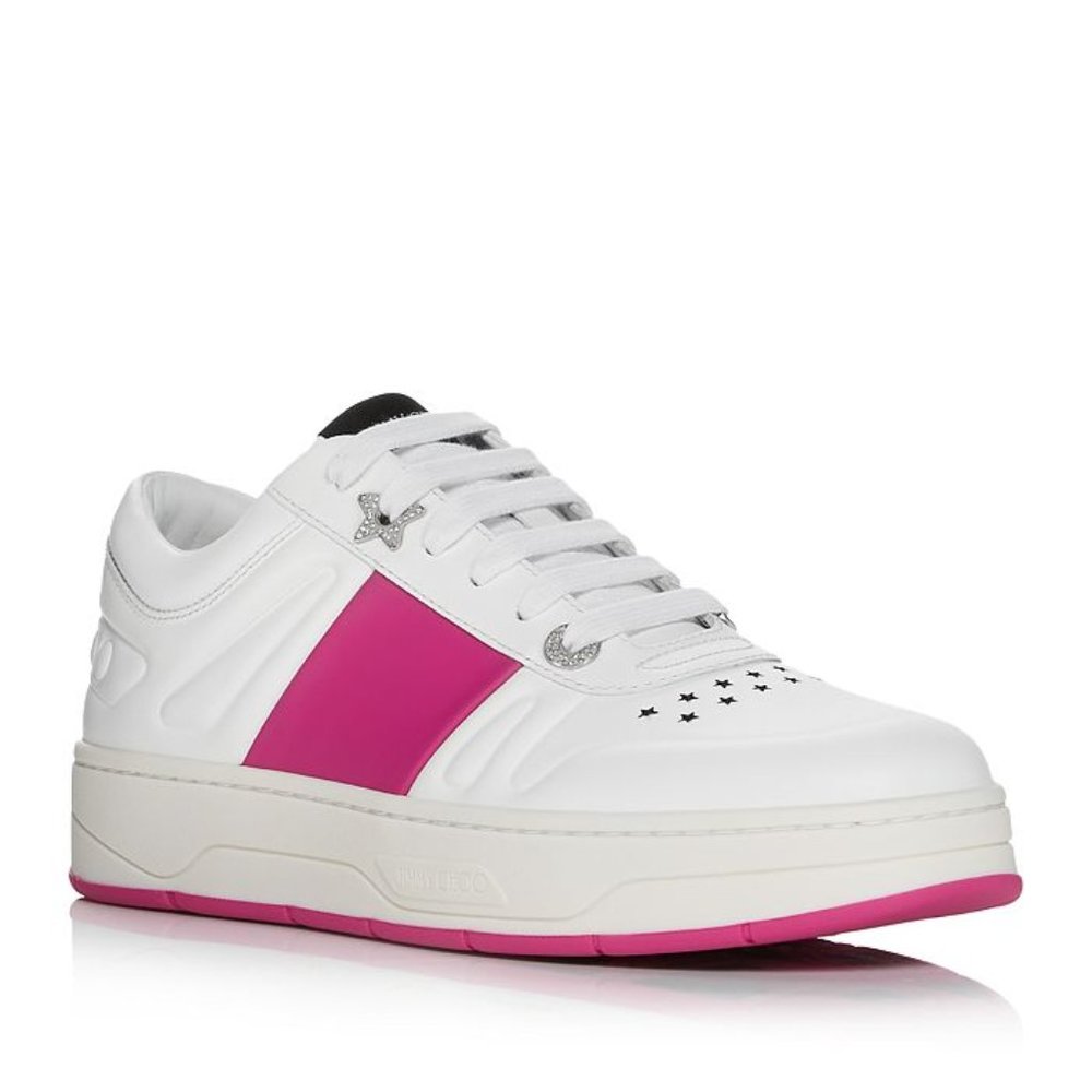 NIB Jimmy Choo Hawaii Lace Up White Leather Sneakers Quiet Luxury Minimalist